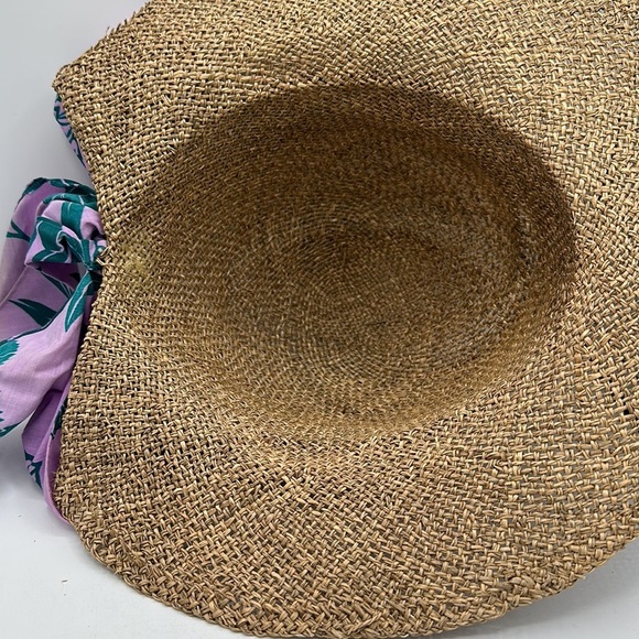 Straw hat with lilac and teal sash - Picture 3 of 3